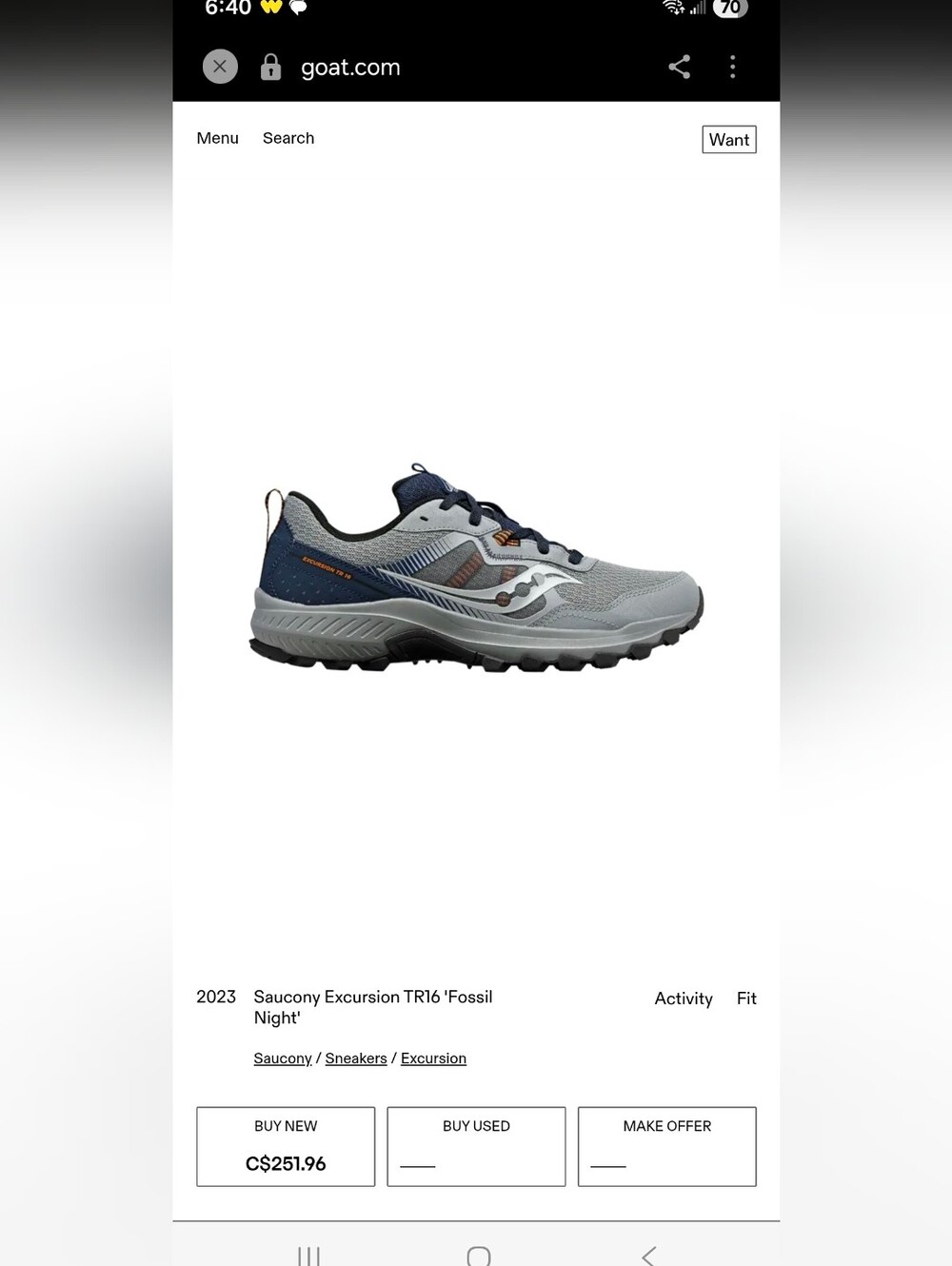 Saucony Men’s Excursion TR16 Trail Running Shoes - Fossil Night